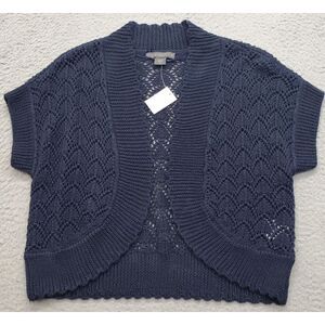 Covington Blazer Shrug Womens Large Navy Crochet Cropped Short Sleeve Open Front